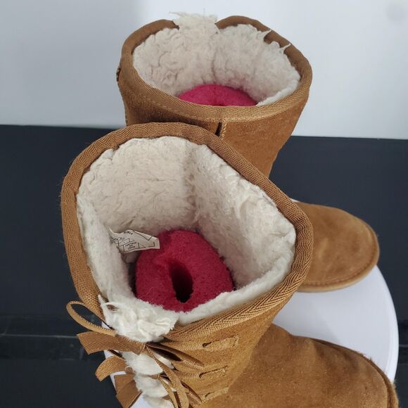 Koolaburra by UGG Boots Youth Size 2 Chestnut Suede Bow Fur Lined 102017 - Picture 6 of 7